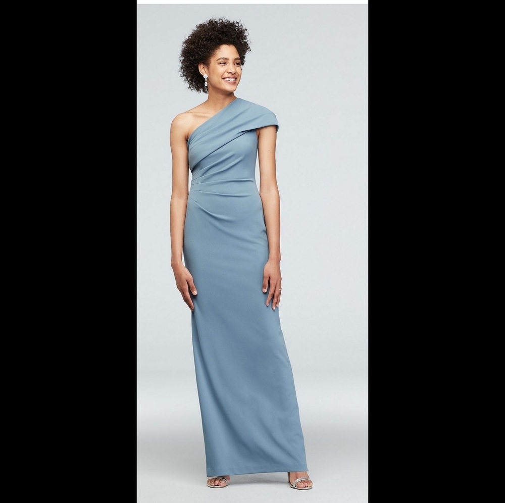 Ruched One-Shoulder Stretch Crepe Dress